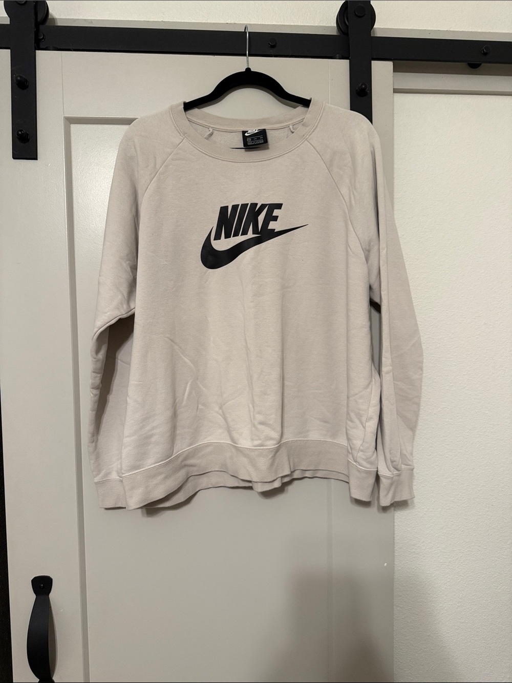 Nike Beige Crewneck Sweatshirt with Black Swoosh